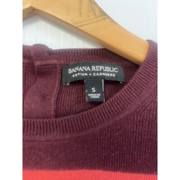 Banana Republic Sweater Womens S Wine Coral Stripes Cotton Cashmere 3/4 Sleeves - Picture 5 of 5